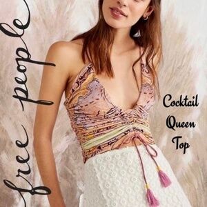 FREE PEOPLE Cocktail Queen Ruched-Front-Drawstring Tank Top NWT/LG